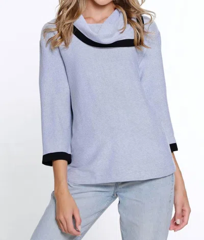 Multiples Drop Shoulder Cowl Collar Top In White In Blue