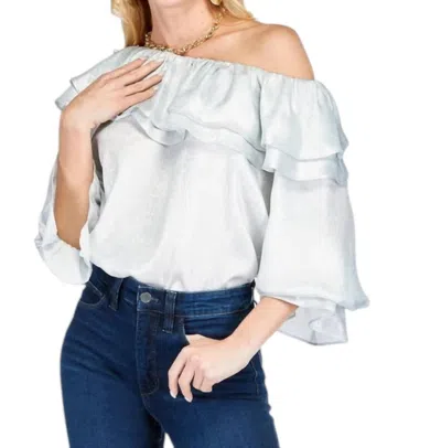 Joy Joy Ruffles Shoulder Top In Metallic In White