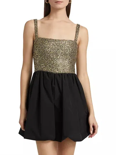 AMANDA UPRICHARD CHRISTINE TWEED BUBBLE MINI DRESS IN GOLD BLACK 