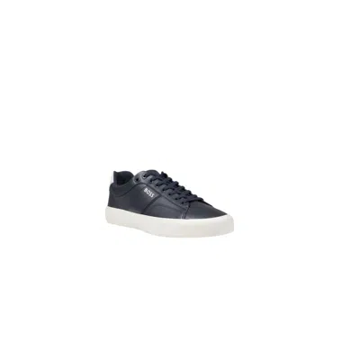Hugo Boss Boss Aiden Logo Contrast Heel Leather Sneakers In Blue