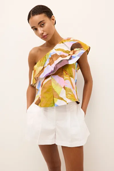 Marie Oliver Mccauley Pleated One-shoulder Ruffle Top In Opalstone
