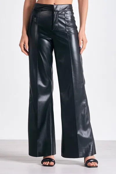 Elan Vegan Leather High Waist Flare Pants In Faux Black In Black