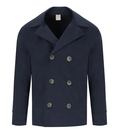 H953 Navy Blue Knitted Peacoat In Blue