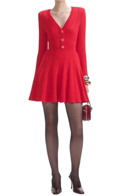 Self-portrait Pointelle Knitted Mini Dress In Red In Red