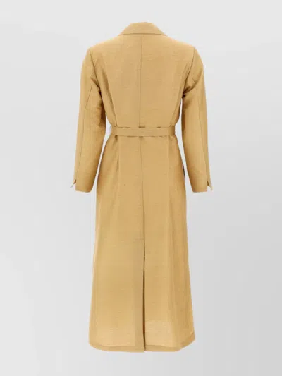 Max Mara Long Coat Cinched At Waist In Multi