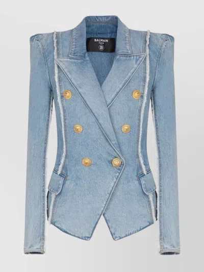 Balmain Tailored Jacket With Peak Lapels And Frayed Edges