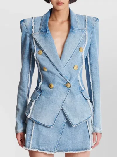 Balmain Tailored Jacket With Peak Lapels And Frayed Edges