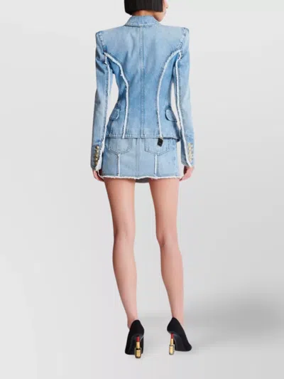Balmain Tailored Jacket With Peak Lapels And Frayed Edges