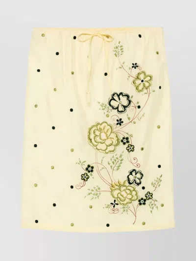 Kenzo Peonies Embroidered Drawstring Skirt In Yellow