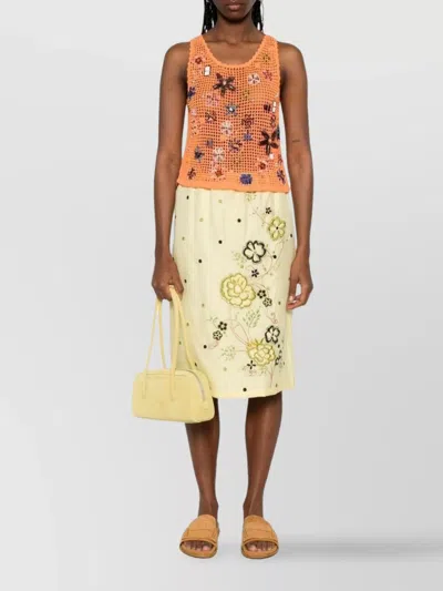 Kenzo Peonies Embroidered Drawstring Skirt In Yellow