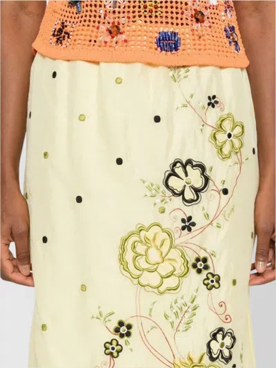 Kenzo Peonies Embroidered Drawstring Skirt In Yellow