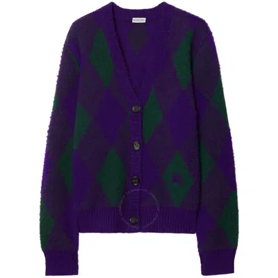 Burberry Argyle Wool Cardigan In Royalippattern