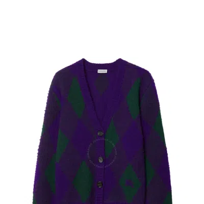 Burberry Argyle Wool Cardigan In Royalippattern