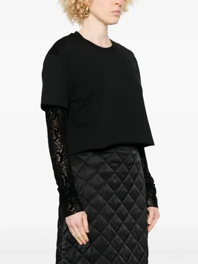 Givenchy Overlapped Cropped T-shirt In Cotton And Python Tulle In Black