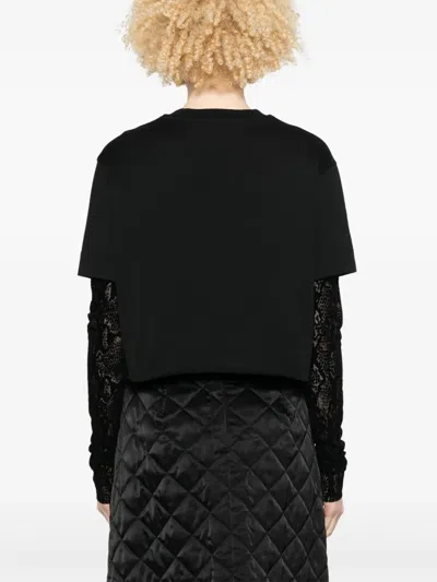 Givenchy Overlapped Cropped T-shirt In Cotton And Python Tulle In Black