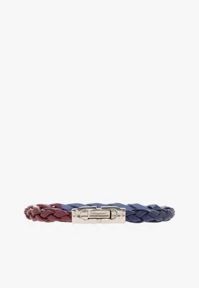 Ferragamo Large Gancini Tri-color Braided Bracelet In Multicolor