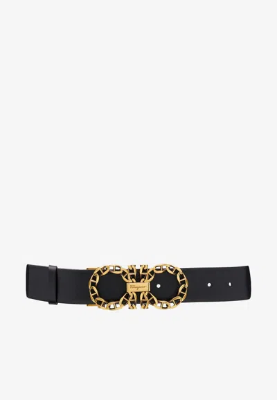 Ferragamo Gancini Buckle Leather Belt In Black