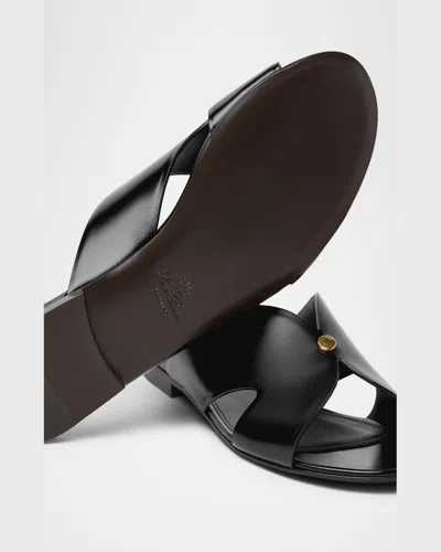 Loro Piana Vera Leather Flat Slide Sandals In Black