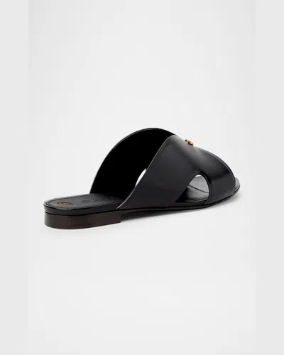 Loro Piana Vera Leather Flat Slide Sandals In Black