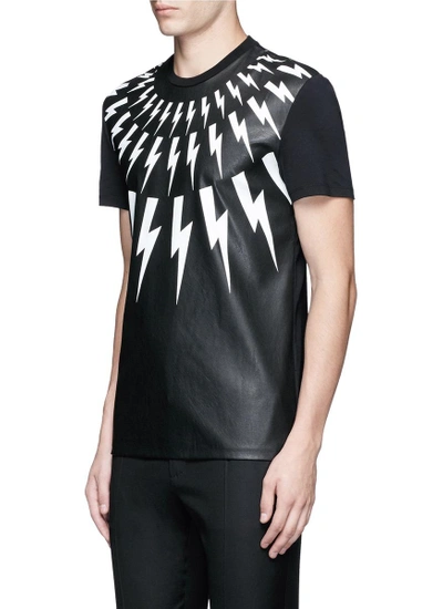 Shop Neil Barrett Thunderbolt Print Faux Leather Front T-shirt