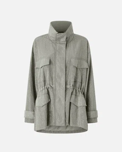 Pinko Technical Parka With Rhinestone-effect Mini Studs In Wild Dove Grey.