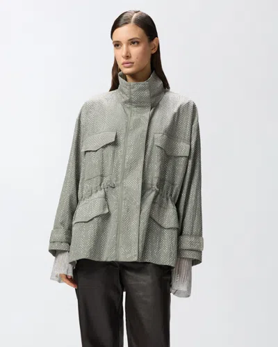 Pinko Technical Parka With Rhinestone-effect Mini Studs In Wild Dove Grey.