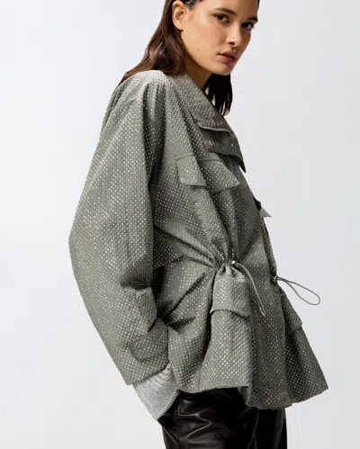 Pinko Technical Parka With Rhinestone-effect Mini Studs In Wild Dove Grey.