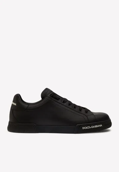 Dolce & Gabbana 'portofino' Black Low Top Sneakers With Logo Patch On The Tongue And Logo Lettering On The Side In Black