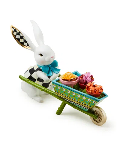 Mackenzie-childs Calico Bunny With Wheelbarrow Figurine In Multi