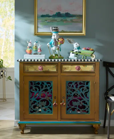 Mackenzie-childs Calico Bunny With Wheelbarrow Figurine In Multi