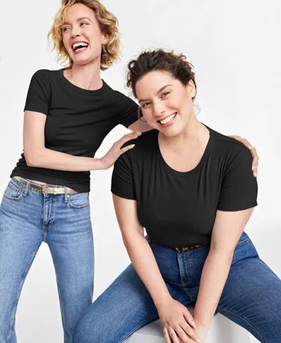 On 34th Women's Ribbed T-shirt, Created For Macy's In Deep Black