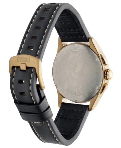Avi-8 Men's Spitfire Lock Chronograph Black Leather Strap Watch, 42mm In Black