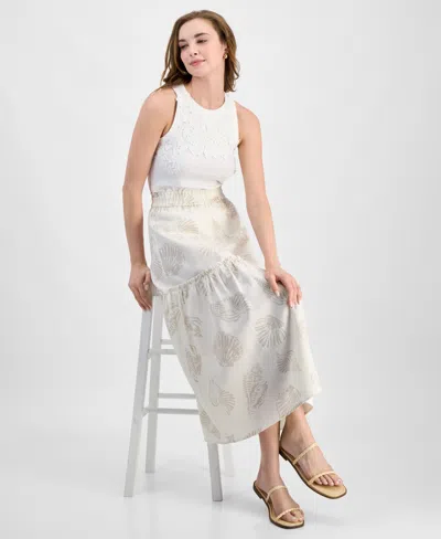 Jones New York Seashell Print Tiered Linen Blend Skirt In White