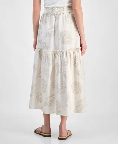 Jones New York Seashell Print Tiered Linen Blend Skirt In White