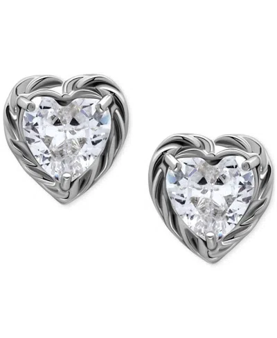 Giani Bernini Cubic Zirconia Heart Rope Frame Stud Earrings, Exclusively At Macy's In Silver