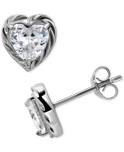 Giani Bernini Cubic Zirconia Heart Rope Frame Stud Earrings, Exclusively At Macy's In Silver