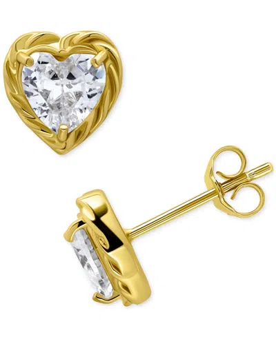 Giani Bernini Cubic Zirconia Heart Rope Frame Stud Earrings, Exclusively At Macy's In Gold