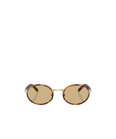 Prada Womens Brown Pr B56s Round-frame Tortoiseshell Metal Sunglasses In Nude