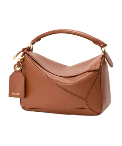 Loewe Small Leather Featherlight Puzzle Top-handle Bag In Brown