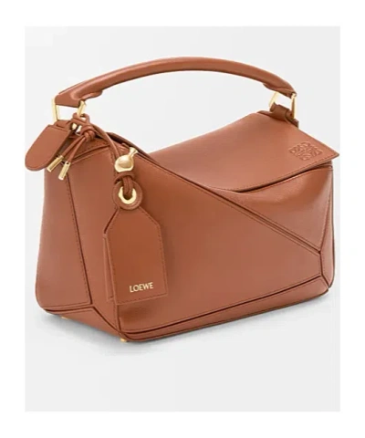 Loewe Small Leather Featherlight Puzzle Top-handle Bag In Brown