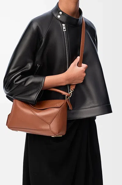 Loewe Small Leather Featherlight Puzzle Top-handle Bag In Brown