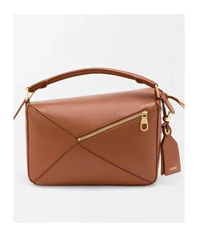 Loewe Small Leather Featherlight Puzzle Top-handle Bag In Brown