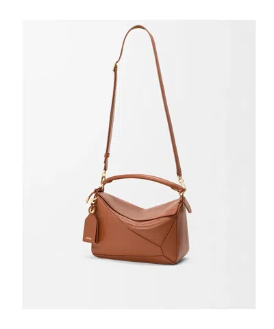 Loewe Small Leather Featherlight Puzzle Top-handle Bag In Brown