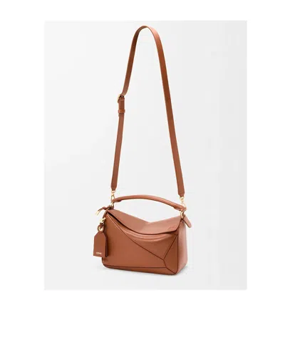 Loewe Small Leather Featherlight Puzzle Top-handle Bag In Brown