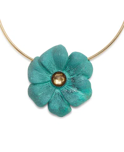 Robert Lee Morris Soho Faux Stone Patina Flora Wire Necklace In Green Patina,gold
