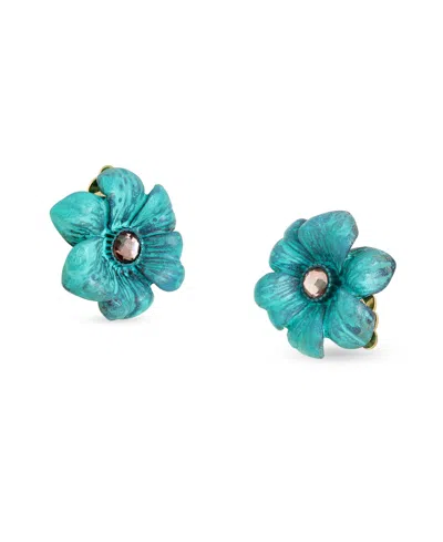 Robert Lee Morris Soho Faux Stone Patina Flora Clip-on Earrings In Green Patina,gold