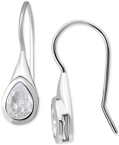 Giani Bernini Cubic Zirconia Pear Bezel Fish Hook Drop Earrings, Exclusively At Macy's In Silver