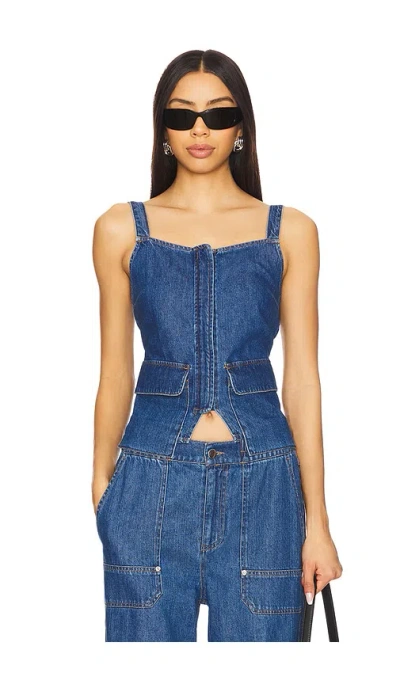 Lna Jordyn Square Neck Top In Soft Denim In Blue