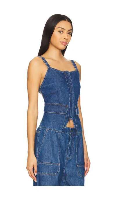 Lna Jordyn Square Neck Top In Soft Denim In Blue