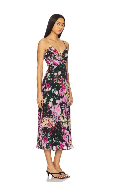 Steve Madden Ray Pleated Floral Chiffon Midi Dress In Black Multi